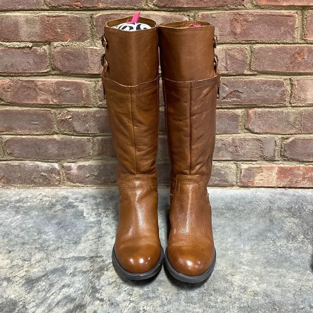 Franco Sarto Pebbled Tan Leather Tall Riding Boot Size 6.5